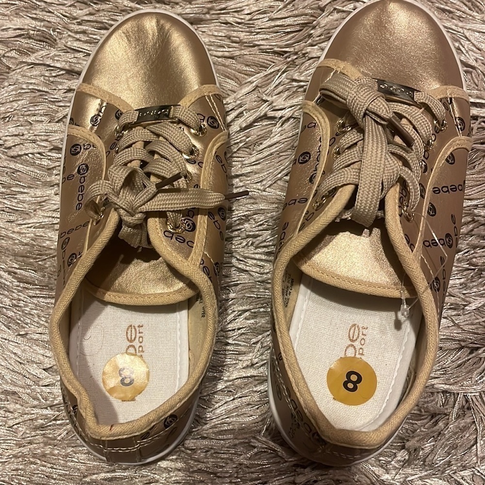 BEBE Gold Low Top Fashion Sneakers sz 8 - Picture 7 of 8